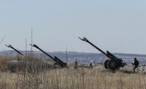 Cannons of the Ukrainian armed forces are seen at their positions near Debaltseve