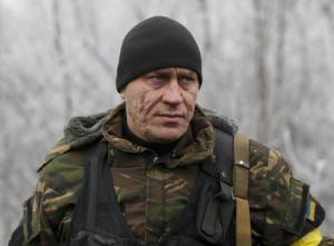 Member of the Ukrainian armed forces poses near Debaltseve