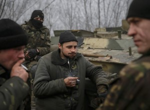 Members of the Ukrainian armed forces are seen not far from Debaltseve